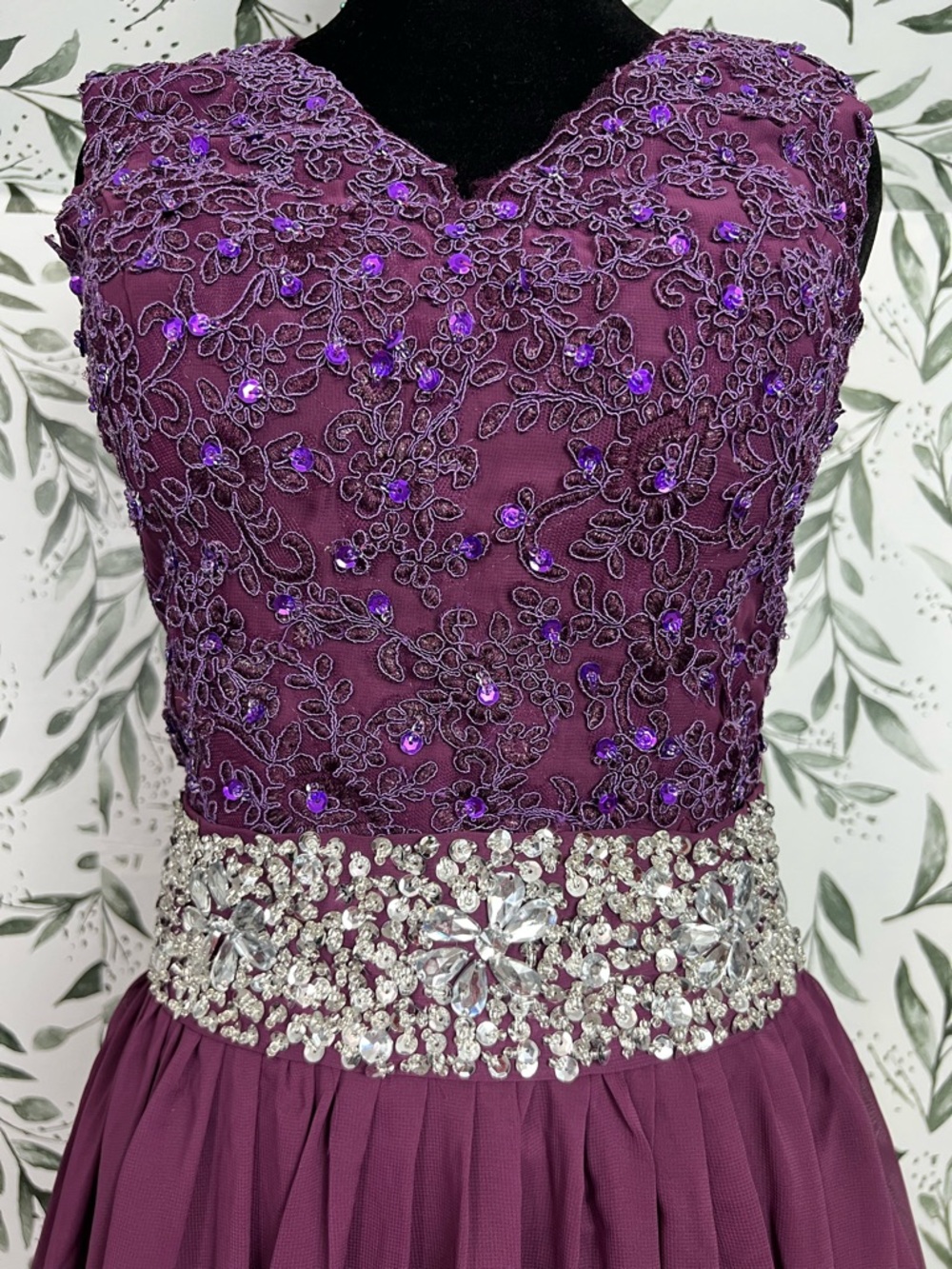 Beaded Rhinestone Chiffon Prom Maxi Purple Sz XS Formal Gown Floor-length NWT #E - Picture 7 of 17